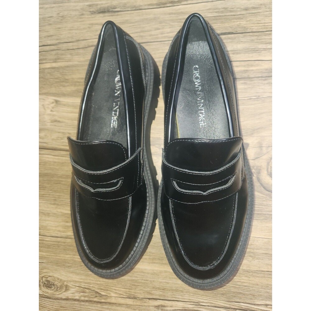 Crown Vintage Women's Black Chunky Lug Sole Platform Penny Loafer US Sz 9.5 Med - Picture 5 of 13